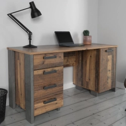 Biurko vintage loft 155 x 60 cm z 4 szufladami i szafką